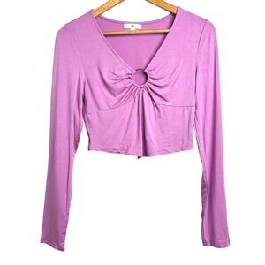 BP Long Sleeve Ring Detail Cropped Top Purple Women's Small‎ V-Neck Casual